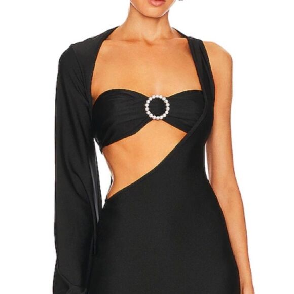 New Khanums Knur Pearl Trim Mini Dress in Black XS Revolve - Picture 3 of 16